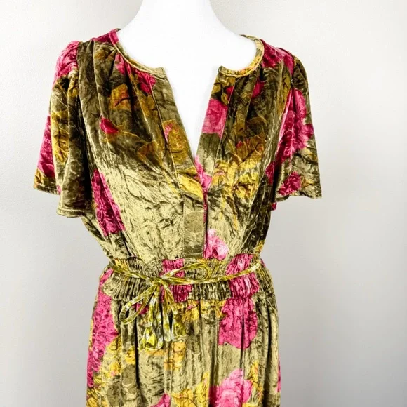 Anthropologie Velvet Somerset Maxi Dress Green and Pink Floral Size Medium - Picture 3 of 15